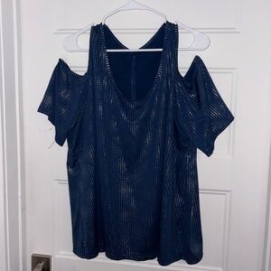 Elegant Cold shoulders Navy Blue/Silver Women's Top